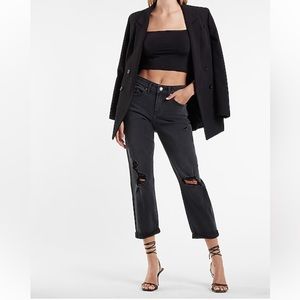 Express mid rise black ripped rolled hem boyfriend‎ jeans size 0